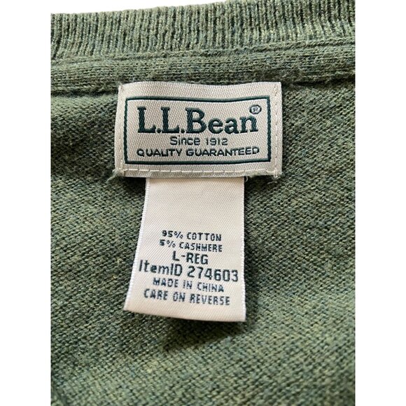 L.L. Bean Mens Vintage Cashmere Blend V Neck Sweater Green Size L Preppy Fall - Picture 3 of 11